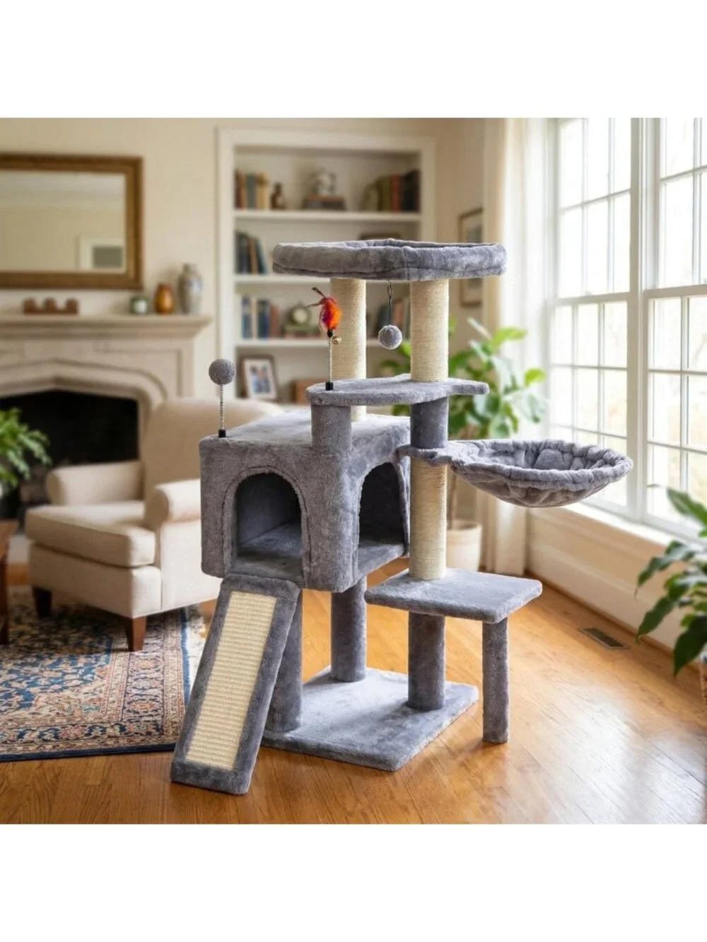 Cat Tree with Scratching Toy & Ball - Activity Center Tower Furniture, Grey